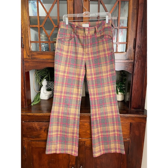 Anthropologie The Essential Trouser Plaid Pants Pink Gray Size 8 - Picture 2 of 4
